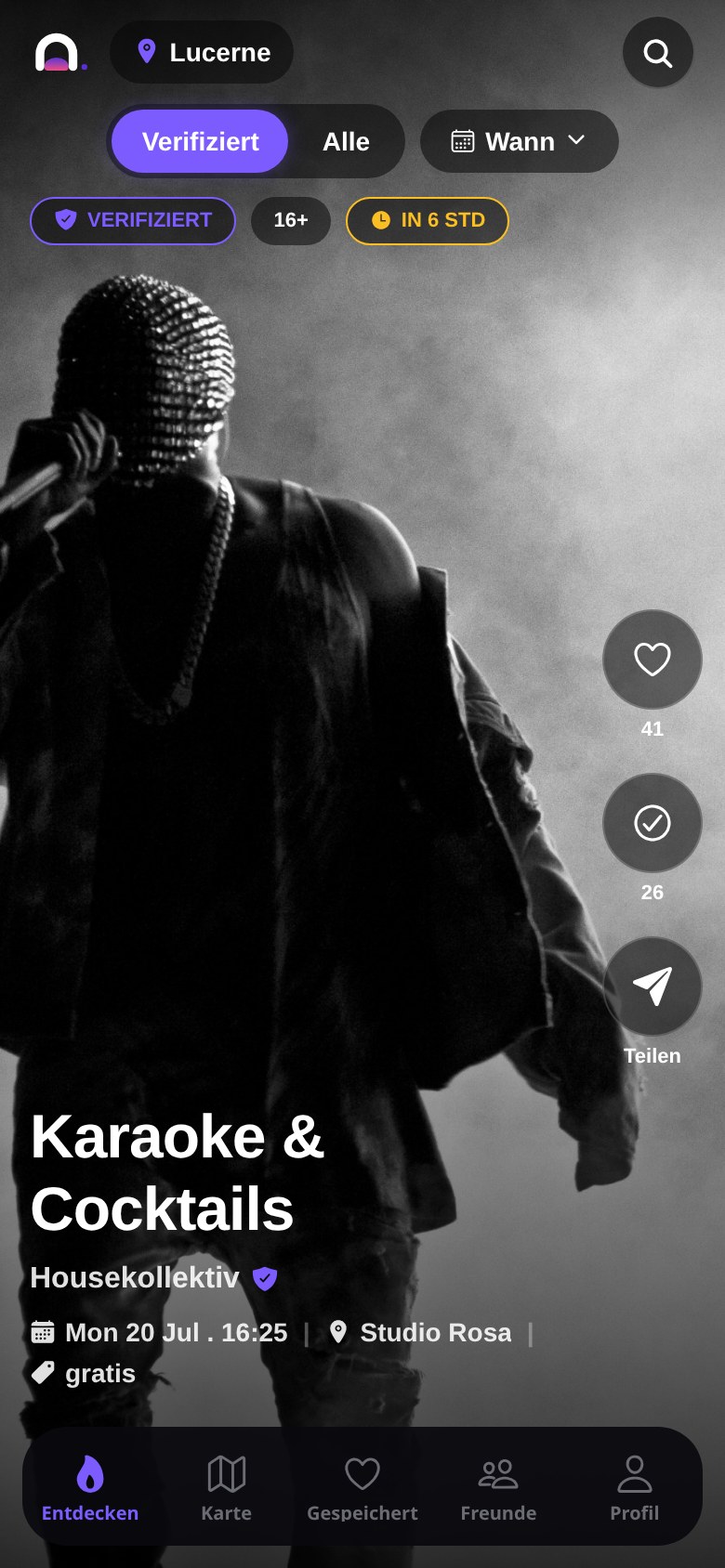 nitee App: Event-Feed mit einer Karaoke-Nacht in Luzern